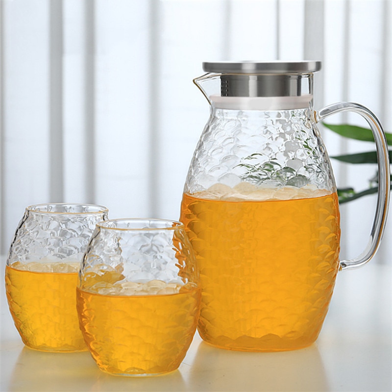 Stor kapacitet glas fiskfjäll vattenkanna kall vattenkokare lemonad värmebeständig explosionssäker uppvärmbar karaff juicekanna tekanna