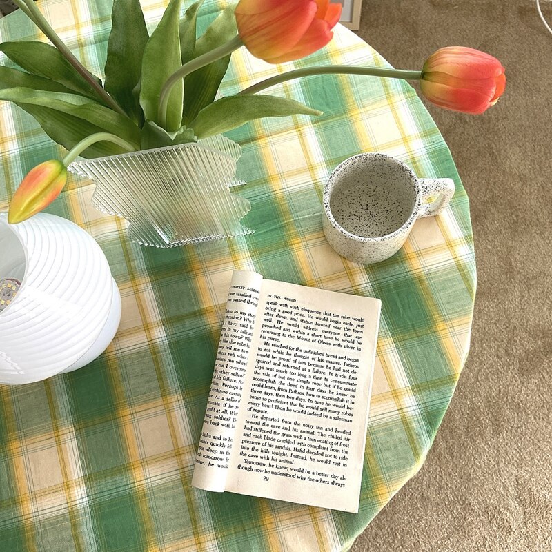 INS Plaid Tablecloth Cotton Linen Dust Proof Fresh Checkered Table Cloth Photo Props Background Home Dining Table Decor Cover