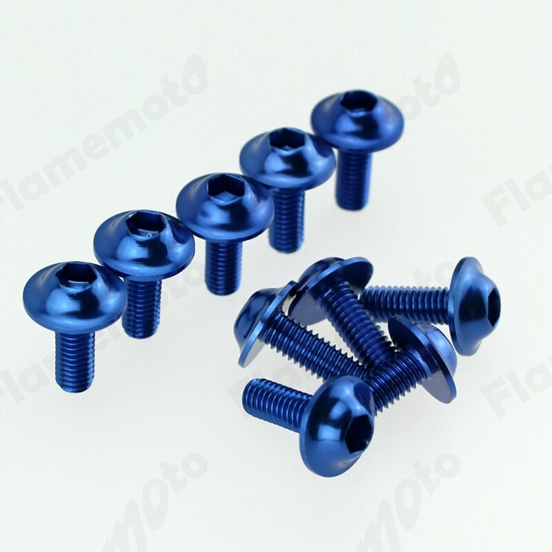 10 Uds tornillo de motocicleta perno pernos azules tornillo de aluminio adorno M6 x 16mm Universal