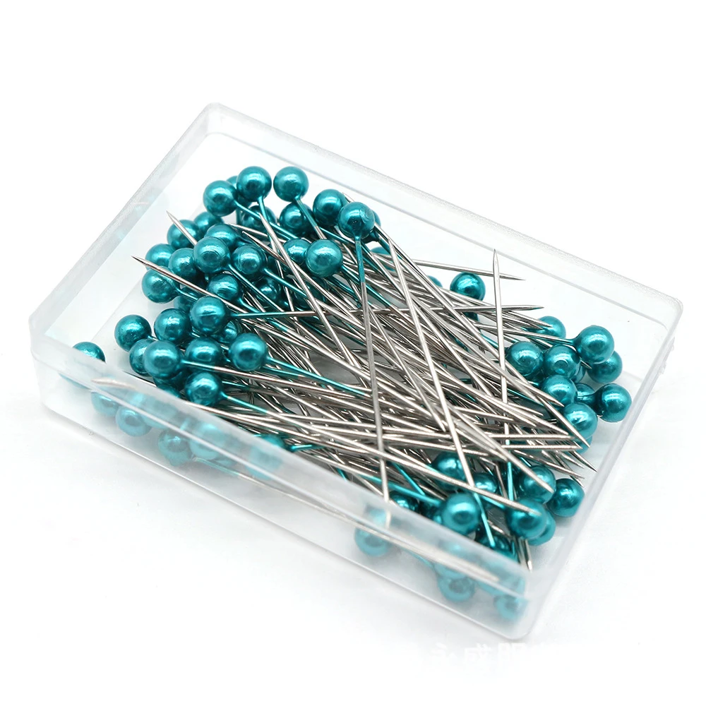 100Pcs/Box Colorful Round Pearl Head Needles Stitch Straight Push Sewing Pins Dressmaking DIY Accessories Positioning Tools: green