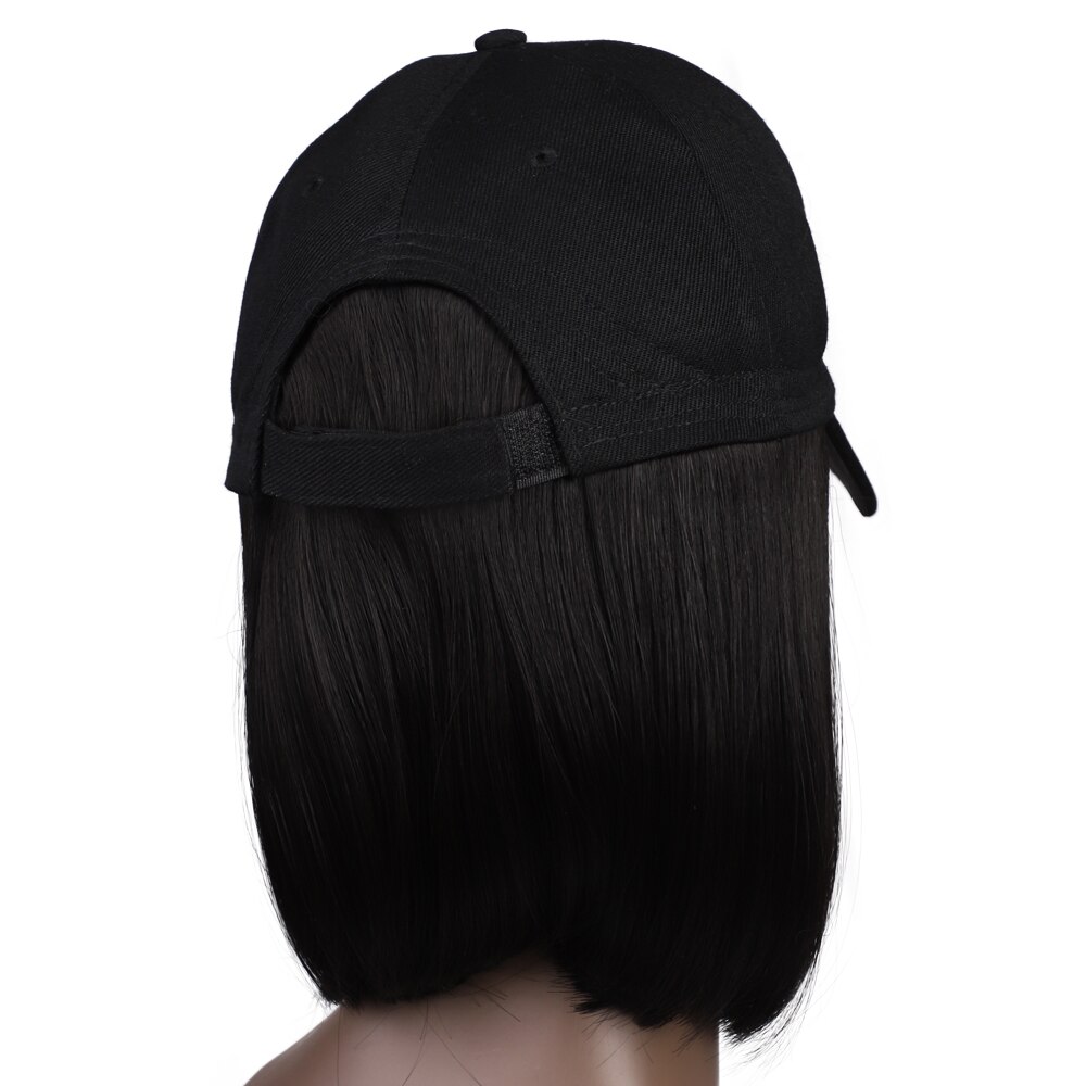 Baseball Hat with Hair Attached for Women Extension Synthetic Short Bob Hairstyles Hat Easy to Use Adjustable Black Baseball Hat