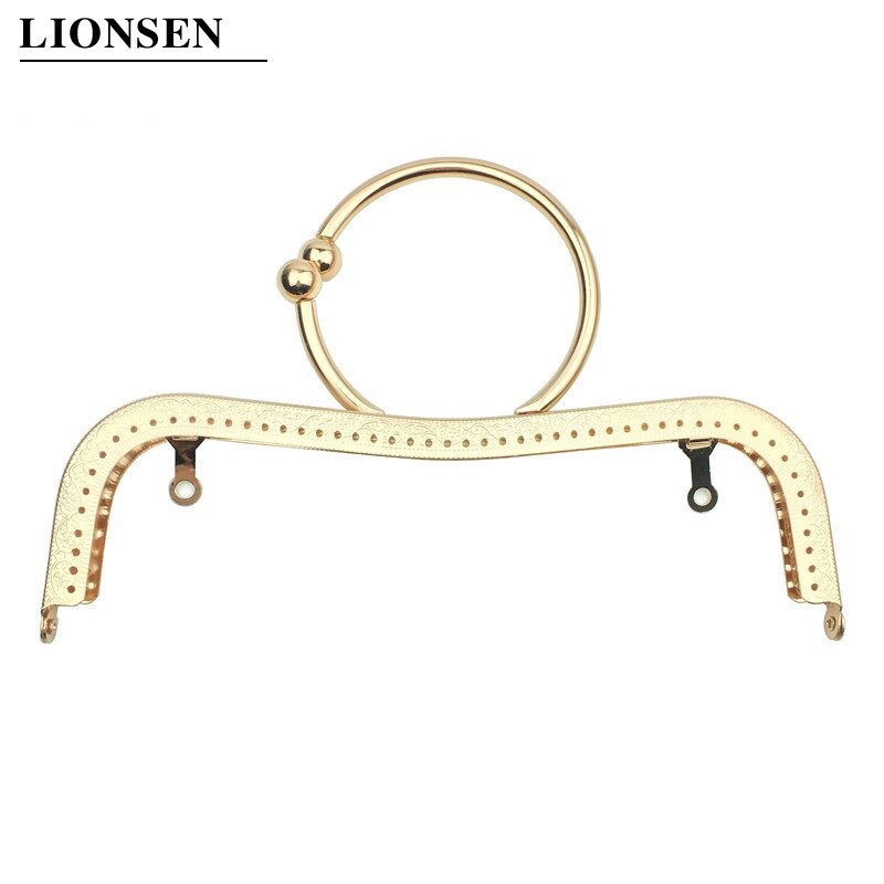 Lionsen 1 st 22cm metallväska ram kiss spänne låsring handtag m form för pysselväska handtag pysselväska tillbehör: Ljusguld