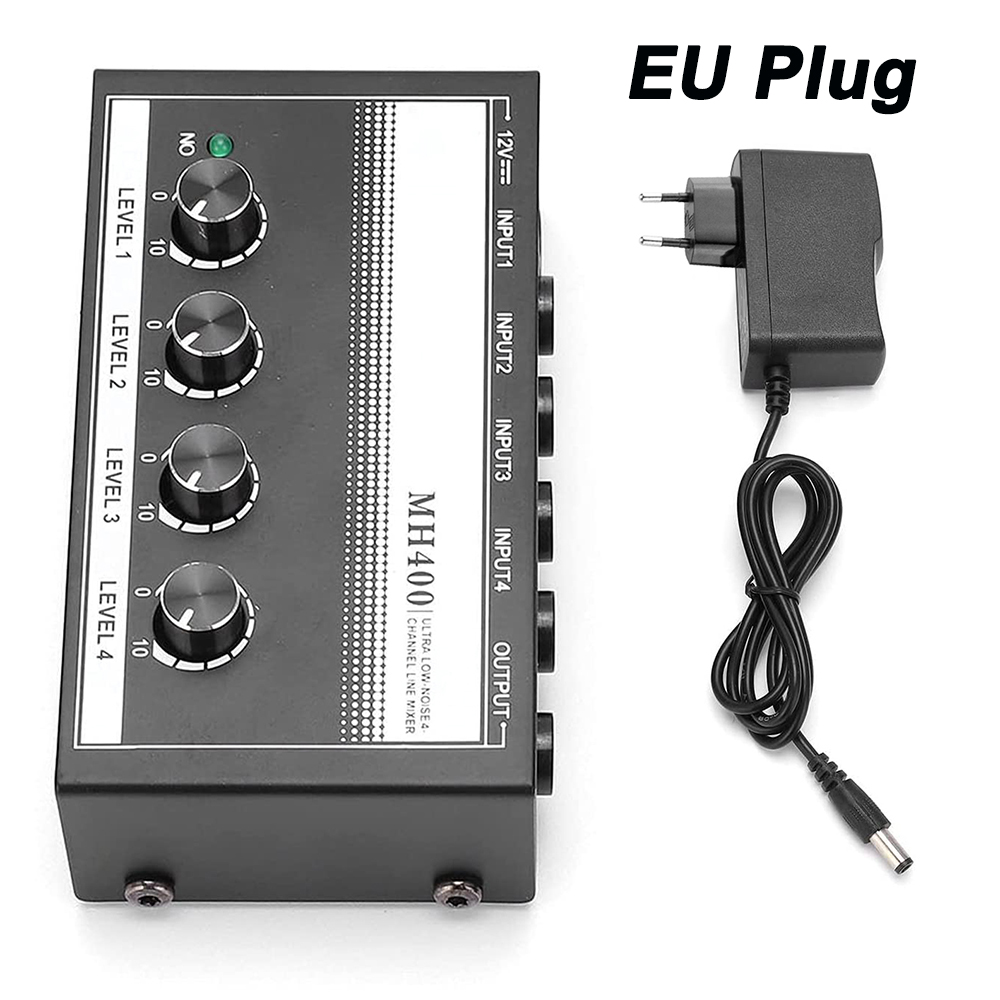 US EU Plug Mini Mixer Audio Mixer di linea a 4 canali Mixer Ultra a basso rumore per piccoli Club Bar come microfoni chitarre bassi MH400: EU Plug