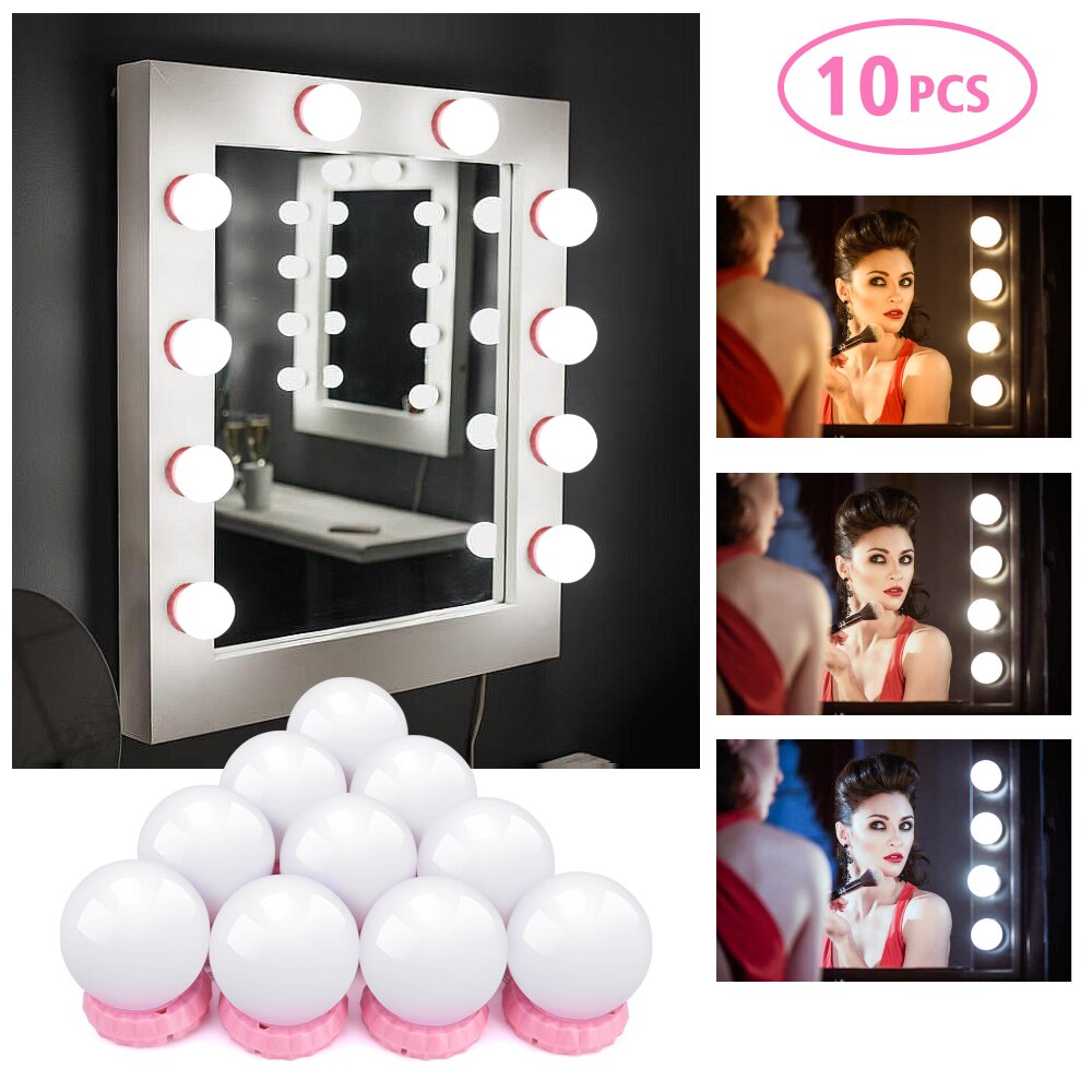 10 LED Light Bulbs Makeup Vanity Cabinet Mirror Makeup Full Powered Lamp Super Bright Hollywood Vanity Lights