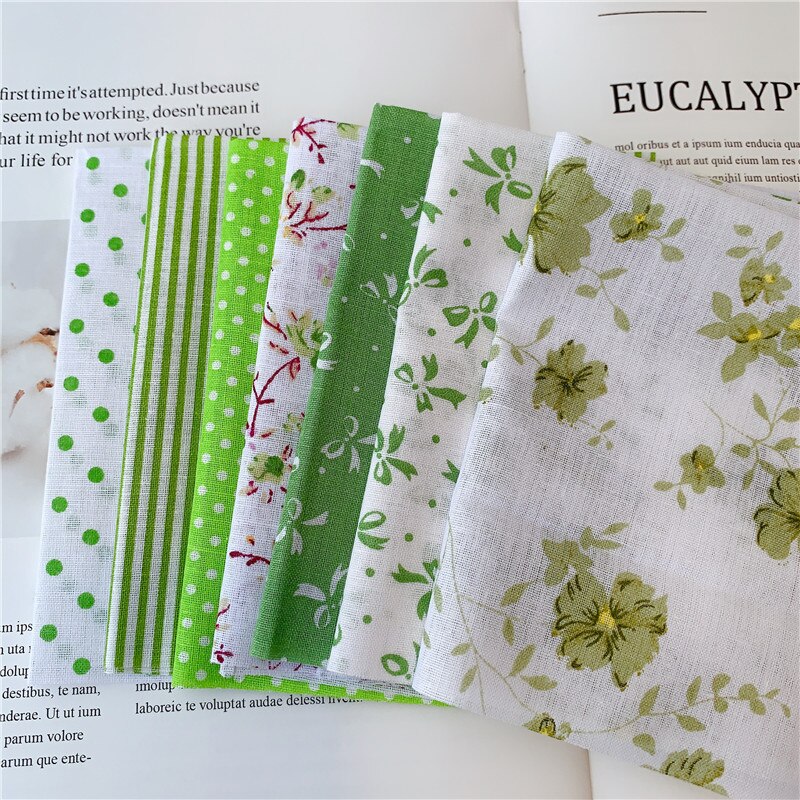 7 pièces 50cm X48cm plaine mince Patchwork coton tissu série florale bleu charme quarts paquet couture: green2