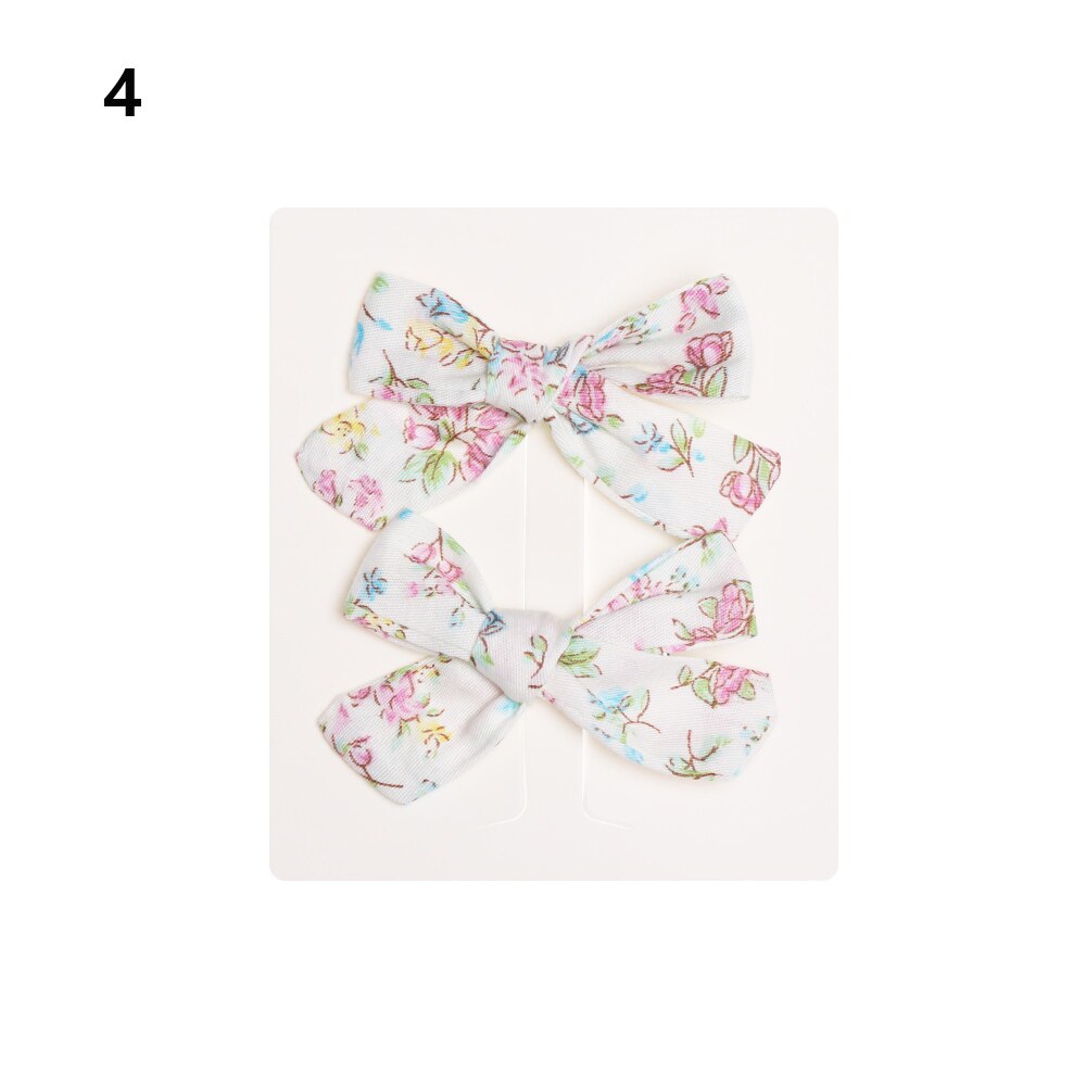 2Pcs Baby Meisjes Afdrukken Bloem Bohemien Mode Boog Bb Hair Clips Kinderen Leuke Katoenen Haarspelden Metalen Baret Haar Accessoires: 4