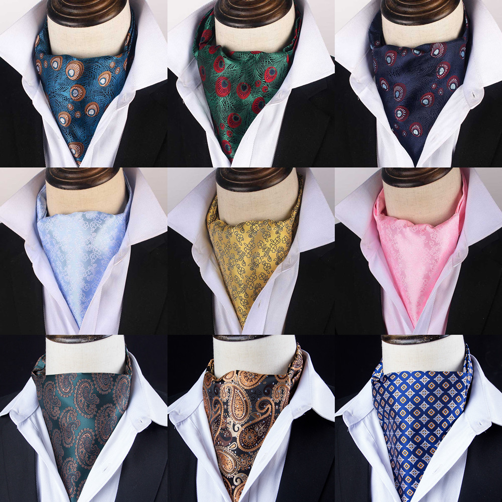 Paisley Floral Ascot Tie Men Pink Ascot Cravat Man Green Silk Cravat Tie Mens Brown Polyester Wedding Ascot Scarf Green B109