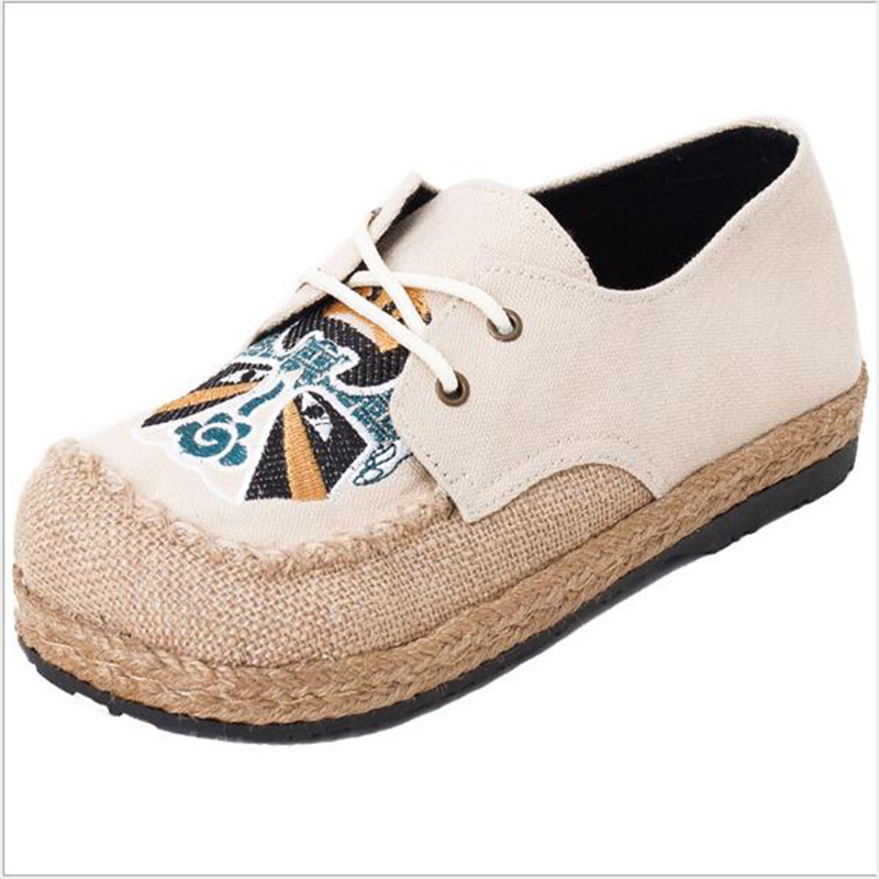 , mocasines bordados para mujer, zapatos planos para mujer, zapatos únicos respirables de lona DE LINO DE VERANO sy67