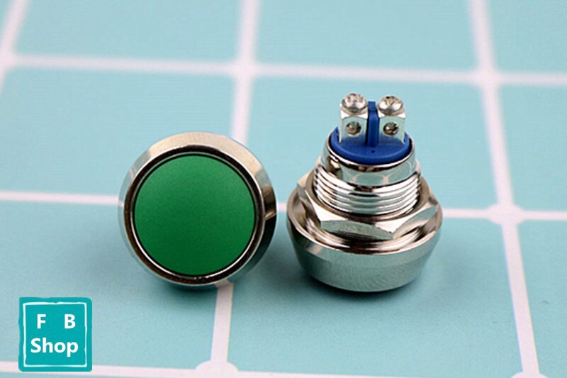 12mm 1NO momentary reset screw terminal metal push botton waterproof nickel plated brass domed push button switch: Green