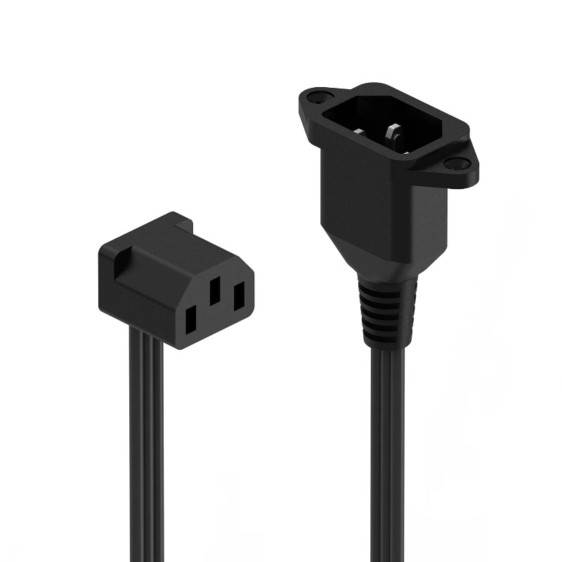 90-Degree Elbow Power Supply Extension Cable - Ultra-Thin Soft C13 to C14 3-Pin: black
