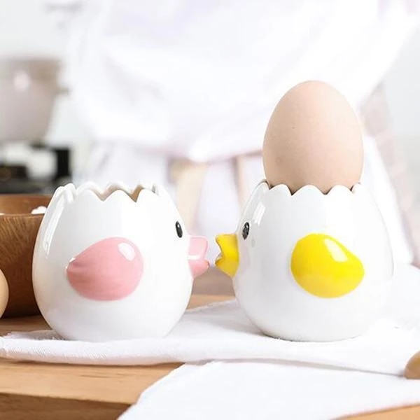 Separador de huevos de cerámica de dibujos animados para pollito, separador de yema de huevo blanco, filtro de líquido de huevo , utensilios para hornear, soporte para huevos, suministro de cocina