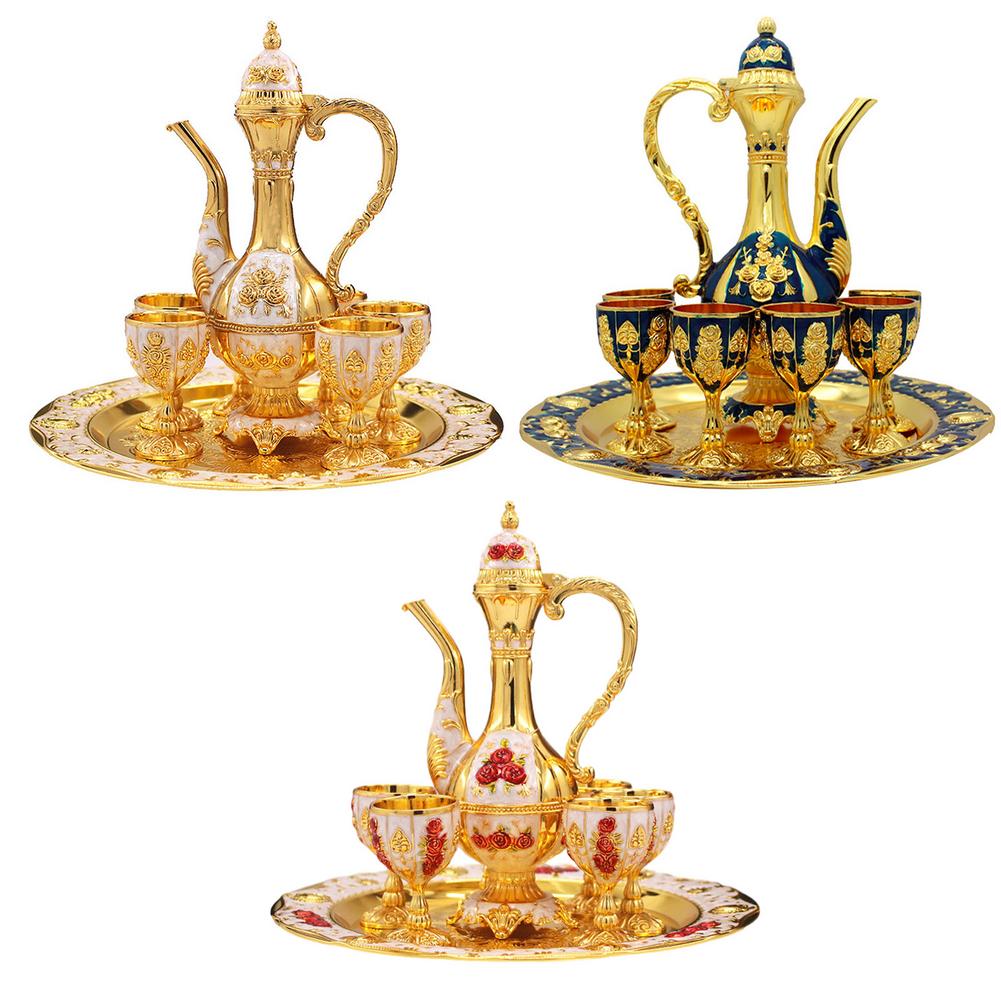 Juego de decantador de vino Retro Palace con tazas y bandeja de servicio, conjunto de , decoración para el hogar, 1 plato + 1 olla + 6 tazas
