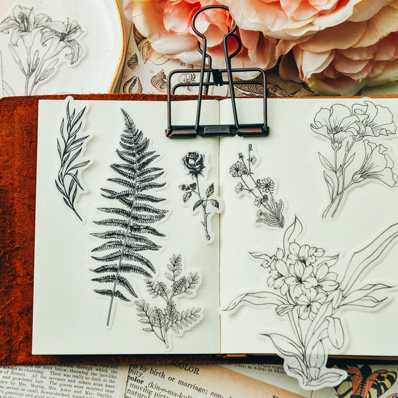 58 stk vintage blomster stil vellum papir klistermærker scrapbooking / kortfremstilling / journaling projekt diy