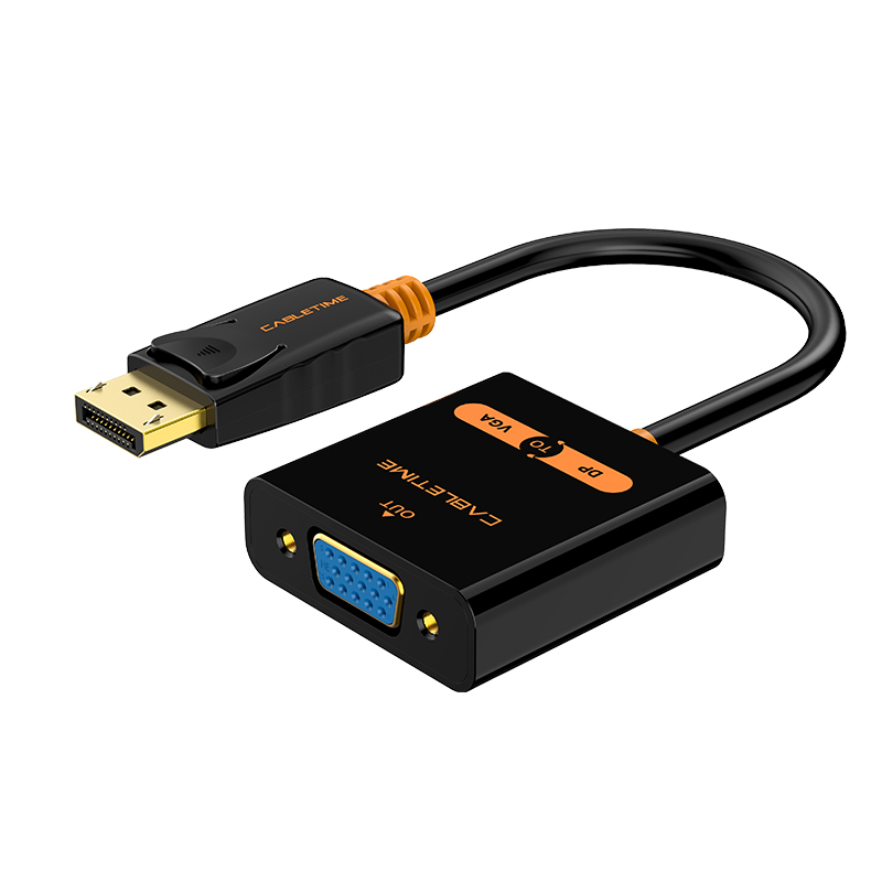 Kabeltid skjermport til vga adapter displayport vga hann hun dp til vga kabel omformer for kamera bærbar macbook pc  n008: Svart