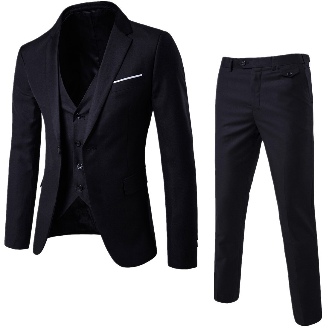 3 Stück Blazer Weste Weste Hosen Social Anzug Männer Solid Slim Fit Herren Hochzeit Blazer Vintage Business Anzug männlichen: Schwarz / M