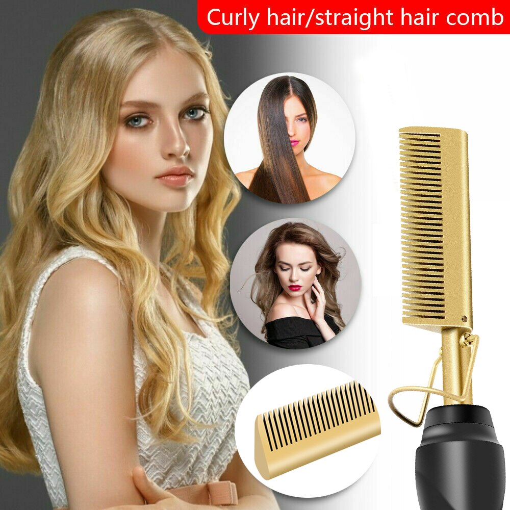 2 en 1 peigne chauffant noir défriser les cheveux multifonctionnel électrique fers plats lisseur brosse peigne cheveux humides et secs