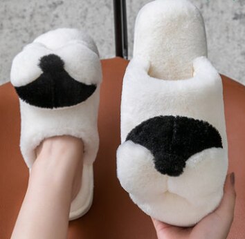 Cotton slippers ladies cute Corgi butt plush warm anti-slip couple indoor thick-soled household cartoon men in winter: White / 44-45