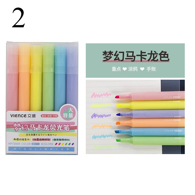 6Pcs/Set Fluorescent Colors Highlighter Pen Vintage Macaron Colors Marker Pen 6 Color Cute Graffiti Pen Stationery Supplies: 2