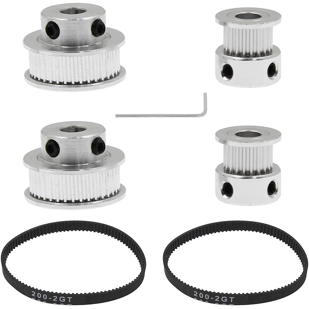 2 Sets GT2 Timing Belt Idler Pulley Aluminum Synchronous Wheel Kit for 3D Printer CNC Mechanical Drive