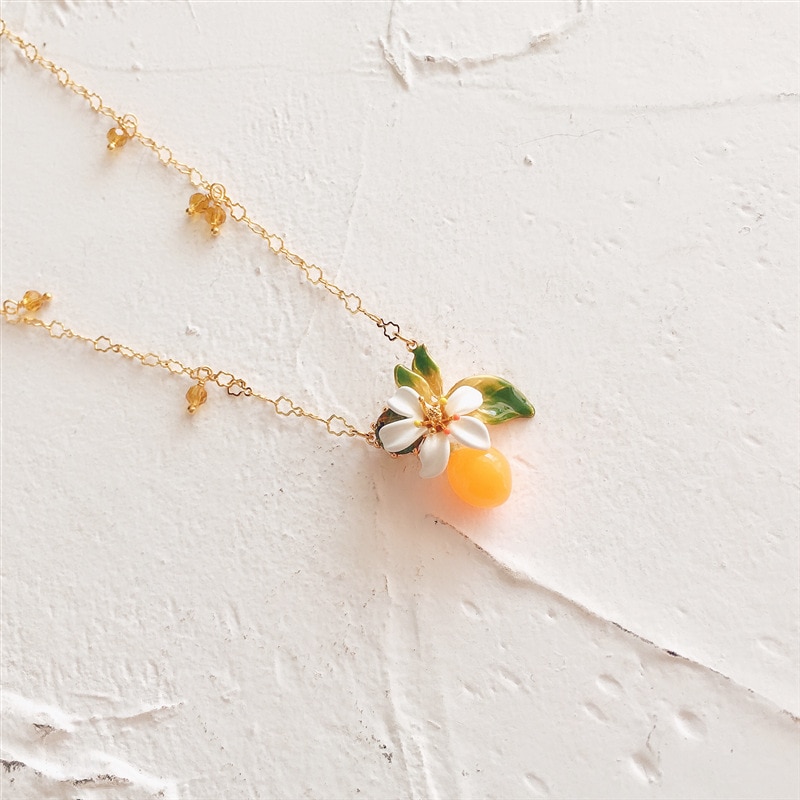 Romantisk søte oransje blomster perle ørering ring armbånd armbånd halskjede smykkesett for kvinner hvite blomster smykker