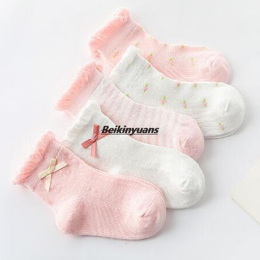 Baby Sokken Prinses Effen Gekleurde Bloemen Katoenen Mesh Boog Sokken Peuter Meisje Cuhk Korte Sok Kinderen Meisje Zomer Sokken: Fit 3-5year