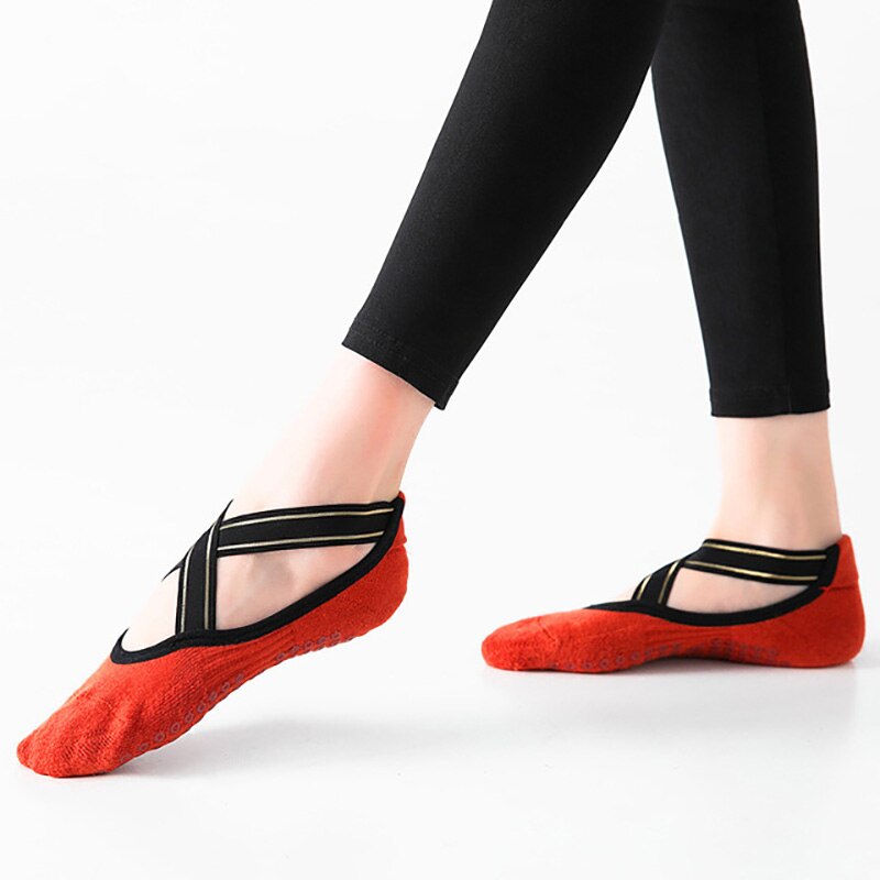 Calcetines de Yoga antideslizantes para mujer, medias de vendaje de algodón con empuñaduras y correas perfectas para Pilates, Barre puro, Ballet, baile, descalzos, entrenamiento