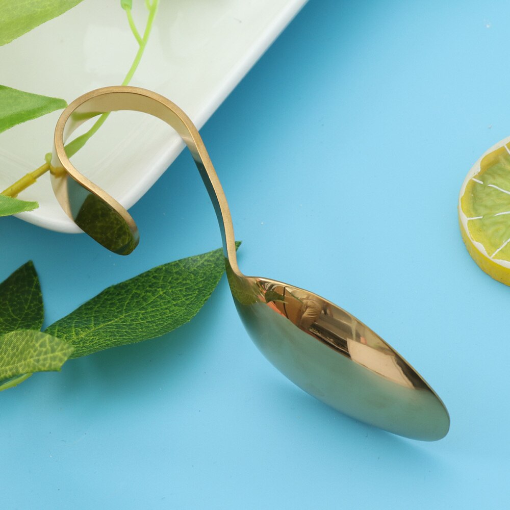 Stainless Steel Spoon Curved Handle Tableware Spoon for Hotel Buffet Kitchen (Silver): Golden