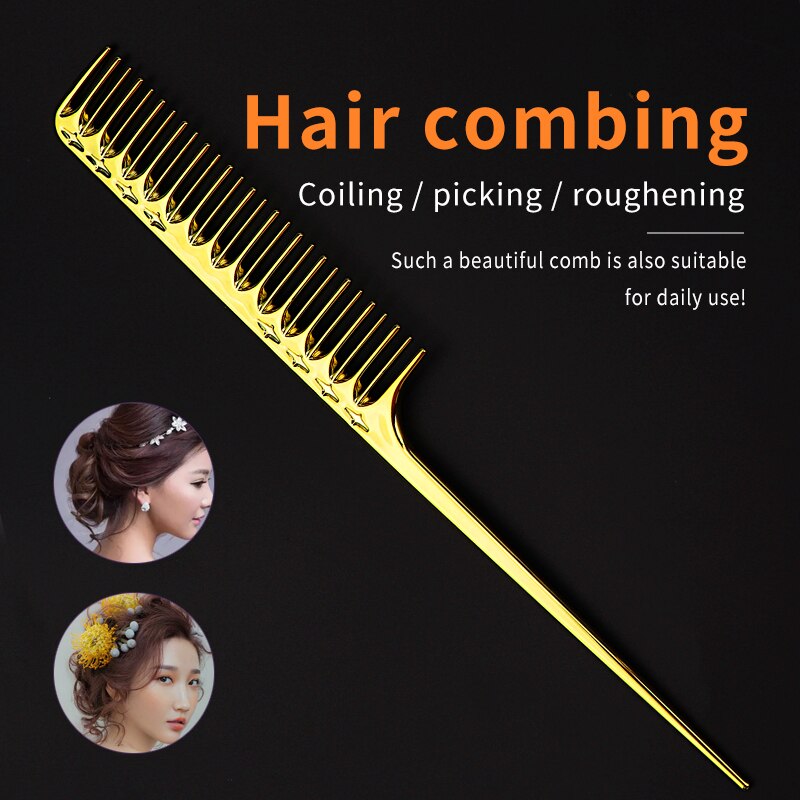 Brosse à cheveux double peigne plaqué or, outil de coiffure pour salon de coiffure, brosse à cheveux emmêlée, peigne à tête d&#39;huile pour barbe, coupe de cheveux, brosse à teinture