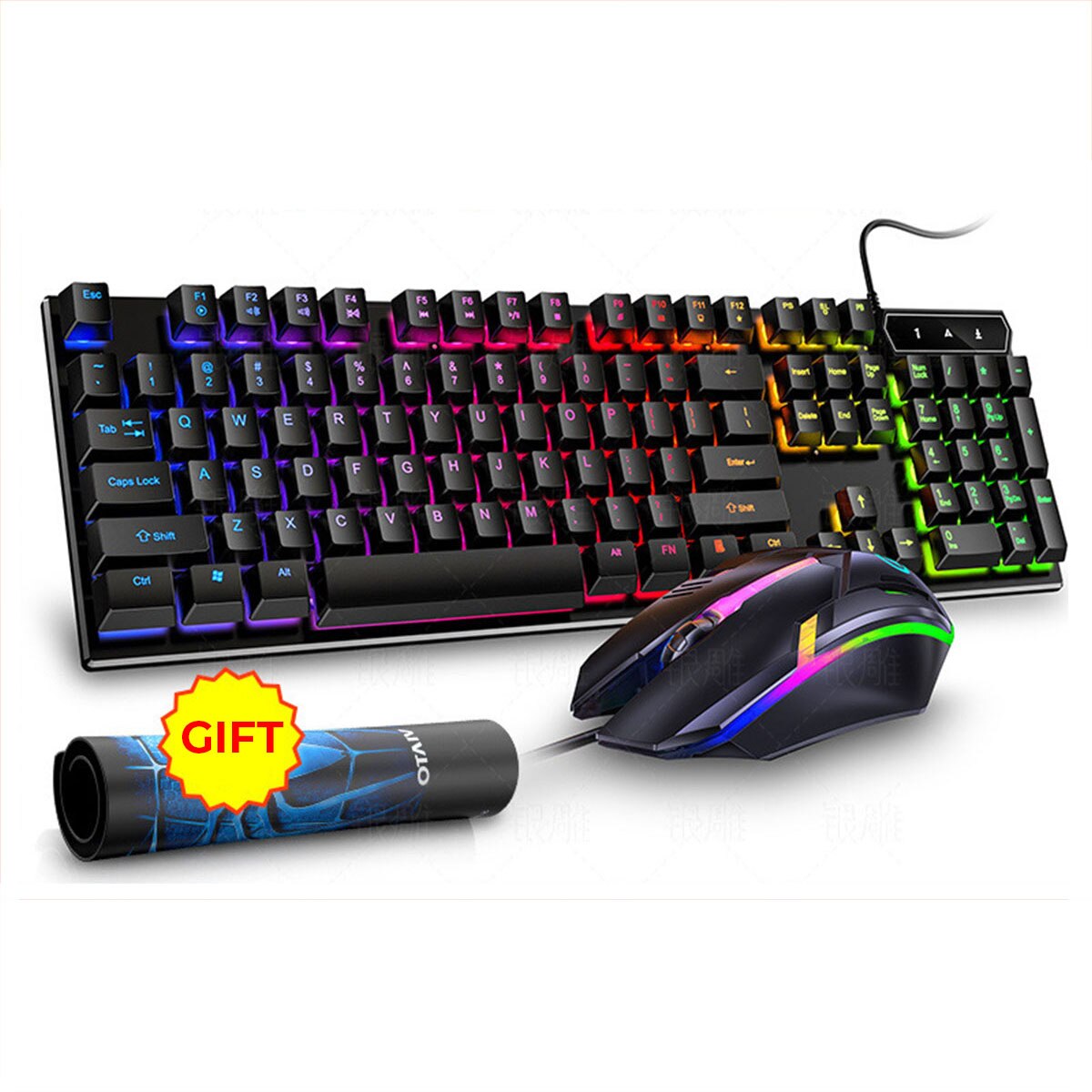 RGB Backlit Desktop Keyboard Mouse USB Wired Gaming Glowing Keyboard Mouse Combo for PC Laptop Gamer Mouse Pad: type 1