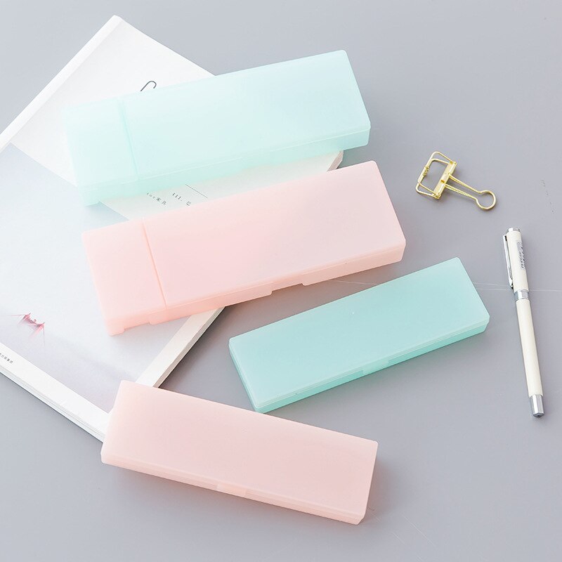 Leuke Kawaii Eenvoudige Transparante Scrub Etui Potlood Doos Plastic Opbergdoos Leren Briefpapier Kantoorbenodigdheden