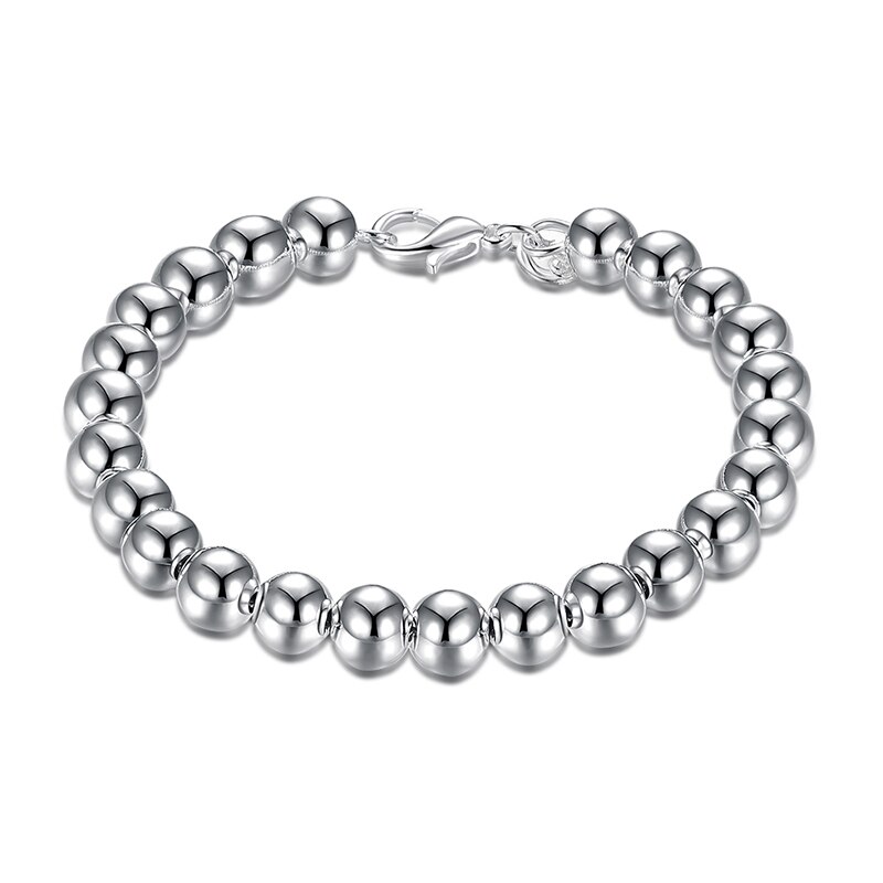 925 Silver Bead Chain Bracelet For Women Silver Jewelry Accessories Wide 4mm 6mm 8mm 10mm: 8mm