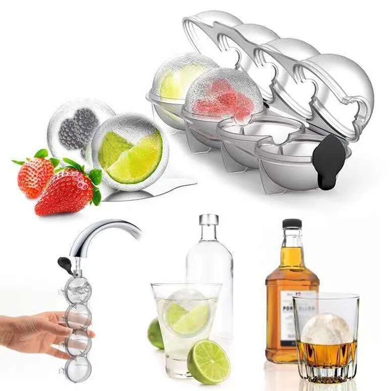 4 Holte Whisky Ijs Vierkante Maker Mold Sphere Mould Keuken Tool Silicone Ice Ball Mold Ice Grid Ronde Ijs Bal ijs Rooster