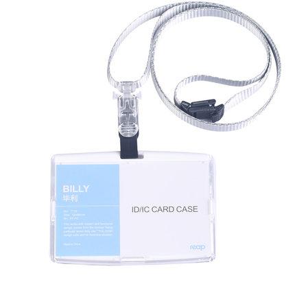 Porte-Badge multicolore d'affaires de étui pour carte d'identité acrylique avec des fournitures scolaires d'employé de lanière de sécurité (taille Standard): white horizontal