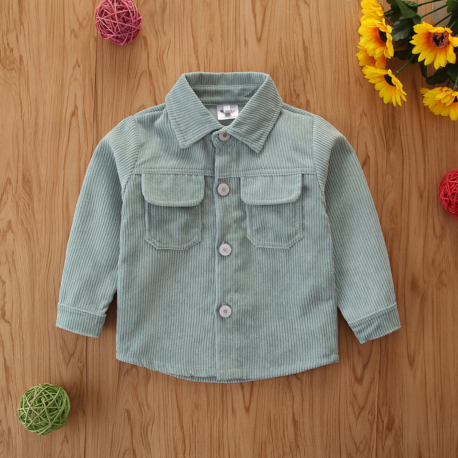 Corduroy Jackets Unisex Kids Baby Long Sleeve Stylish Pocket Lapel Solid Color Outfits Top 1 to 6 Years Children Spring Coats: Green / 5T
