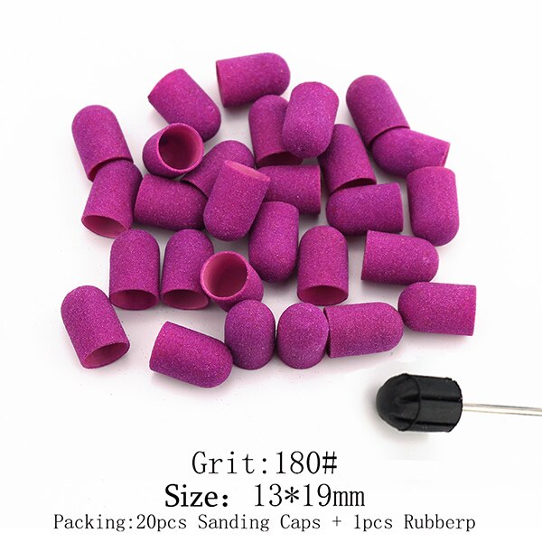 20Pcs 10*15/13*19 Paars Nail Schuren Caps Met Rubber Pedicure Frees Elektrische Boren Bits Cuticle gereedschap Accessoires: 180 Grit (13-19mm)