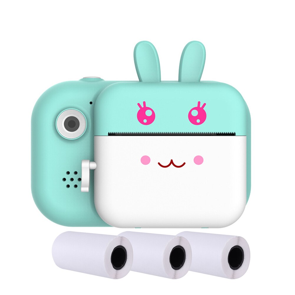 LCD Display Cute Cartoon Waterproof 1080P HD Mini Photo Printer Video Kids Camera Front Rear Fill Light Selfie 24mega Pixel: Blue