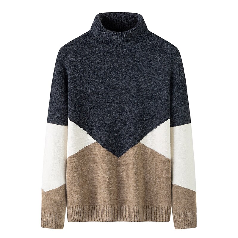 Huncher herre rullekrave mænd efterår vinter oversized høj krave striktrøje patchwork rullekrave trøjer til mænd