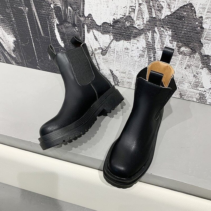 Höst vinter höga damstövlar martin boots tjock muffinbotten ökad vattentät lång tub chelsea boots  d1444