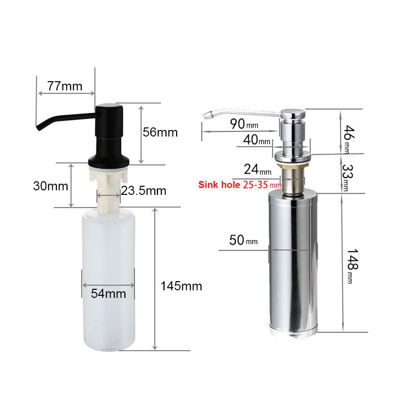 Black Stainless Steel Deck Mounted Kitchen Soap Dispensers for Kitchen Built in Counter Top Dispenser