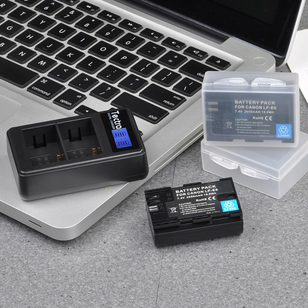3pc 2650mAh LP-E6 LPE6 LP E6 LP-E6N Li-ion batterie + LCD double chargeur pour Canon EOS 5DS 5D Mark II III 6D 7D 60D 70D 80D