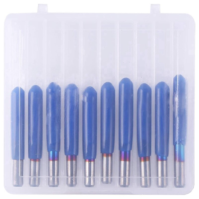 10 stuks v-vormige pcb graveerbits met blauwe coating, 3d freesjes met 30 graden, 0.1mm punten en 1/8 inch schacht, cnc freesbit