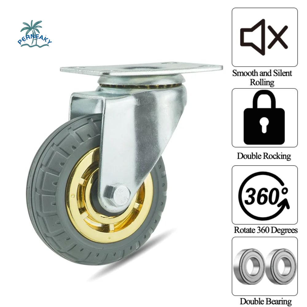 Noiseless Furniture Caster Heavy Loads Transporter Swivel Caster With Brake Rubber Roller Wheel Tire Trolley Chair Mover