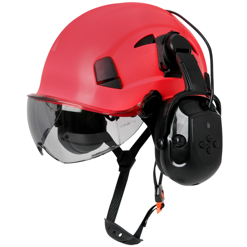 Bluetooth 5.0 Earmuffs Safety Helmet With Visors ANSI Head Protection for Engineer ABS Construction Hard Hat Industrial Work Hat: Beige