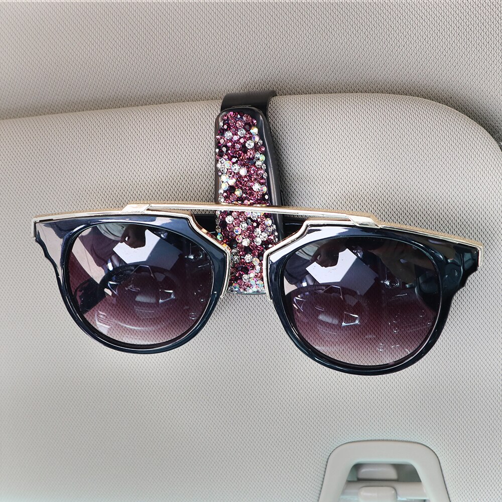 YOSOLO strass diamant etuis à lunettes pare-soleil lunettes de soleil porte-lunettes support de rangement Portable Auto attache pince