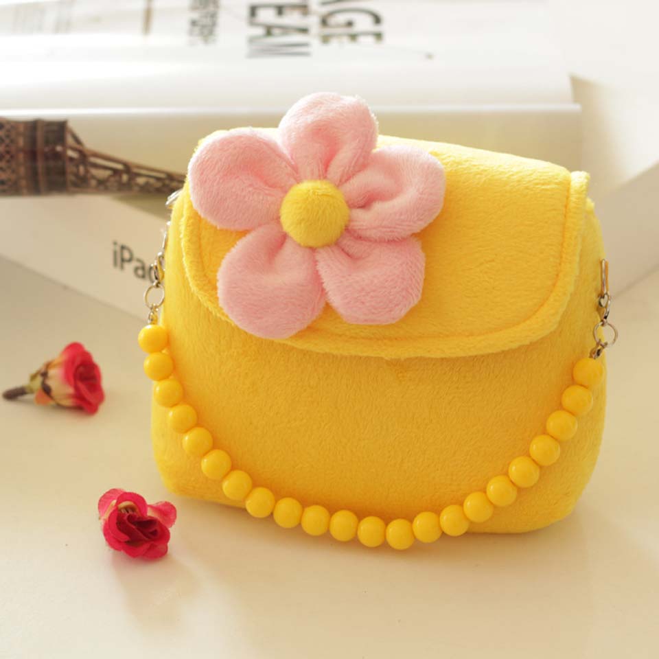 Brand Lovely Baby Girls Kids 3D Flower Mini Zipper Shoulder Messenger Purse Bag Leopard Candy Color Coin Purses: yellow