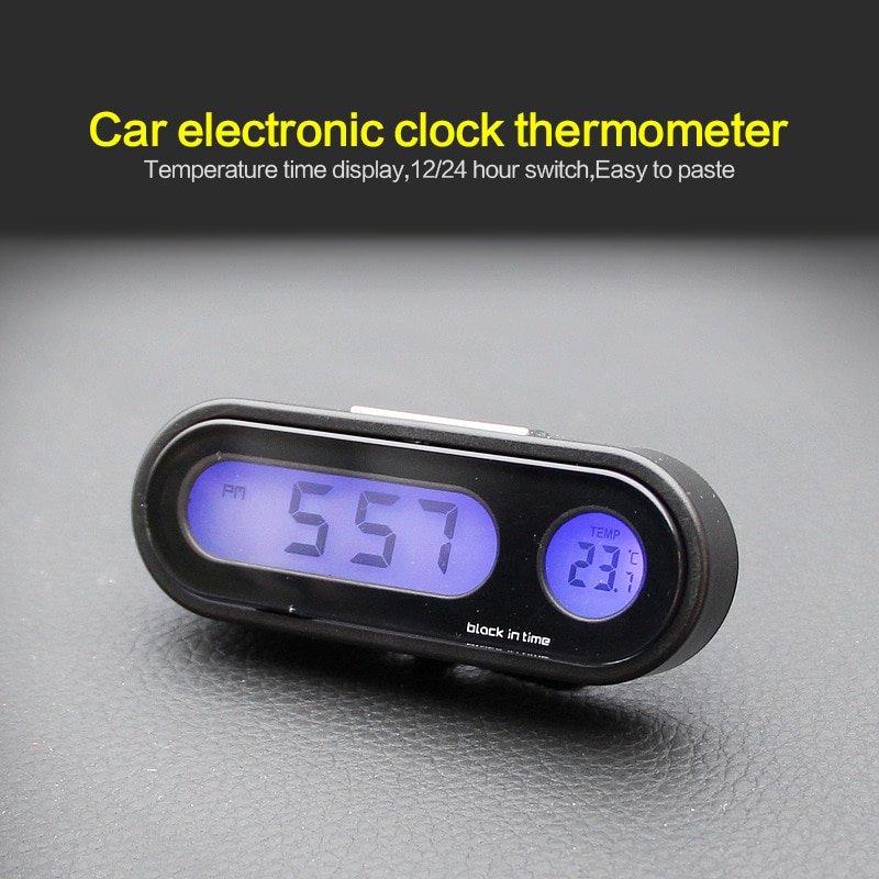2in1 Mini LCD Car Digital Thermometer Hygrometer Temperature & Electronic Time Alarm Clock Instruments For Car