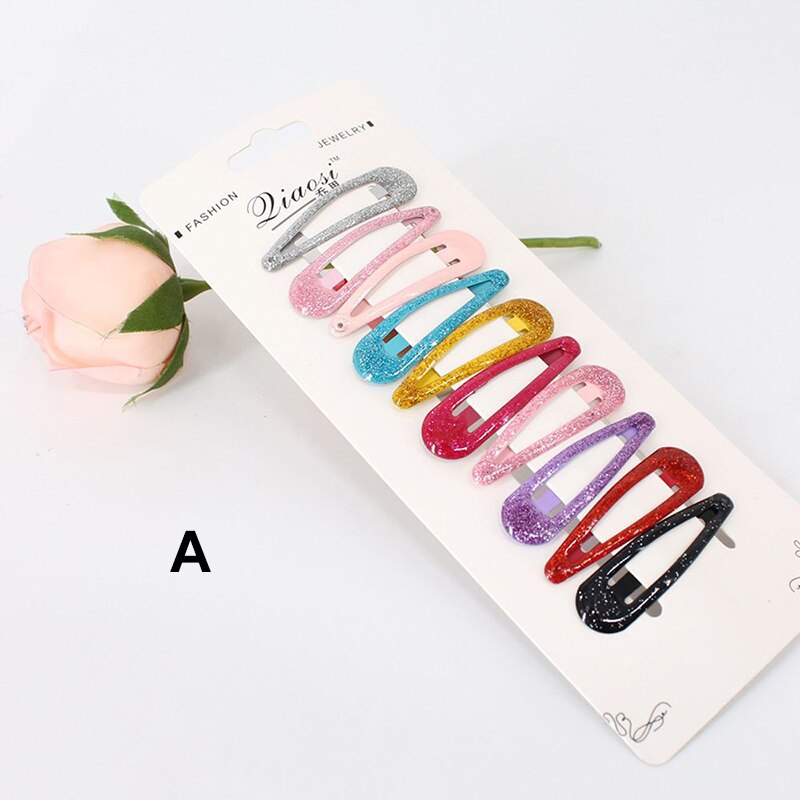 10pcs Glitter Hairpins Snap Hair Clip for Children Kids Hair Clip Pins for Baby Girls Hair Accessories Cute Metal Barrettes 5cm