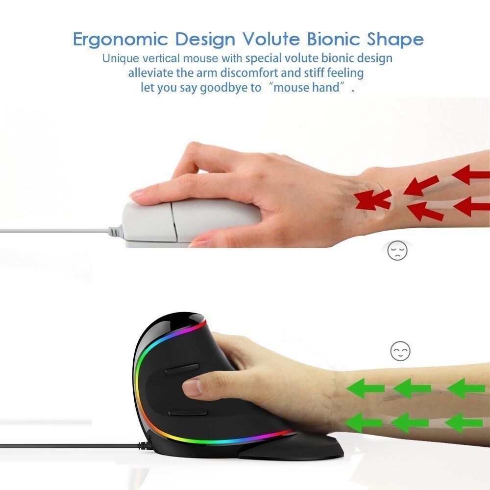 CHUYI M618 Plus Wired Mouse Optical Ergonomic Vertical Gaming Mice 6D RGB Mause 4000 DPI Right Hand Mice For PC Gamer Laptop