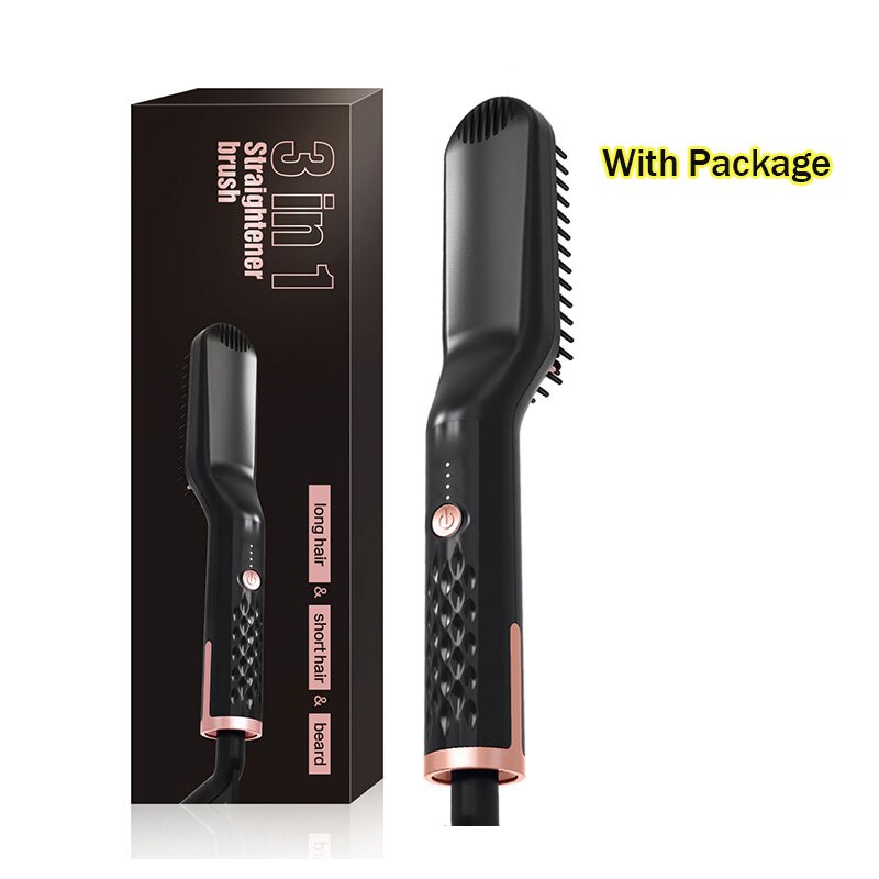 3 IN 1 Beard Hair Straightener Brushes Quick Hair Straightener Comb Ceramic Fast Heat Beard Straightening Iron Combs For Man: style1 with box / us