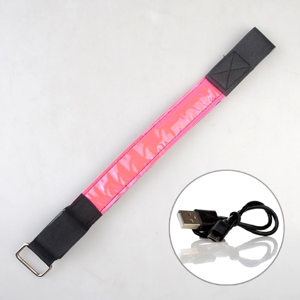 Ledet lysende armbånd usb genopladeligt løbende reflekterende bånd cykeludstyr nattesikkerhedsbånd til joggere cyklister vandrere koncerter: Lyserød